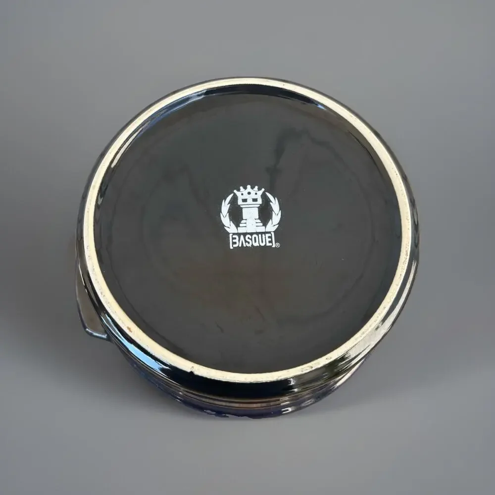 Basque 10 in Round Blue Ceramic Casserole Dish w/ Lid & Handle Glossy